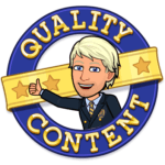This is a cartoon of Prof. Rich with is thumb up surrounded by the words quality content.ty Content